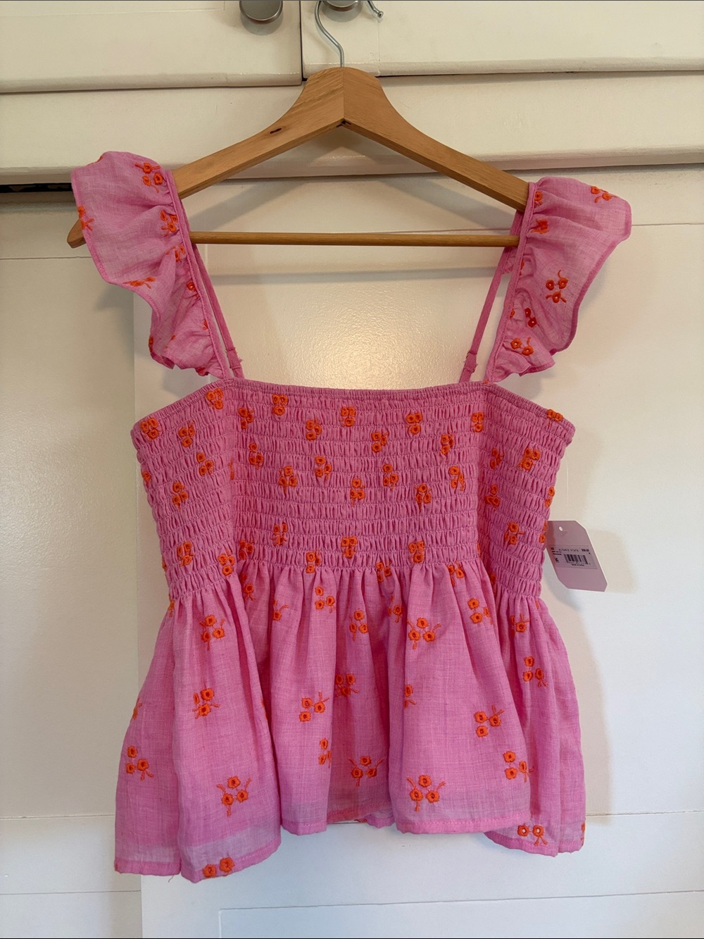 Altar'd State Pink Tank Top with Orange Embroidery